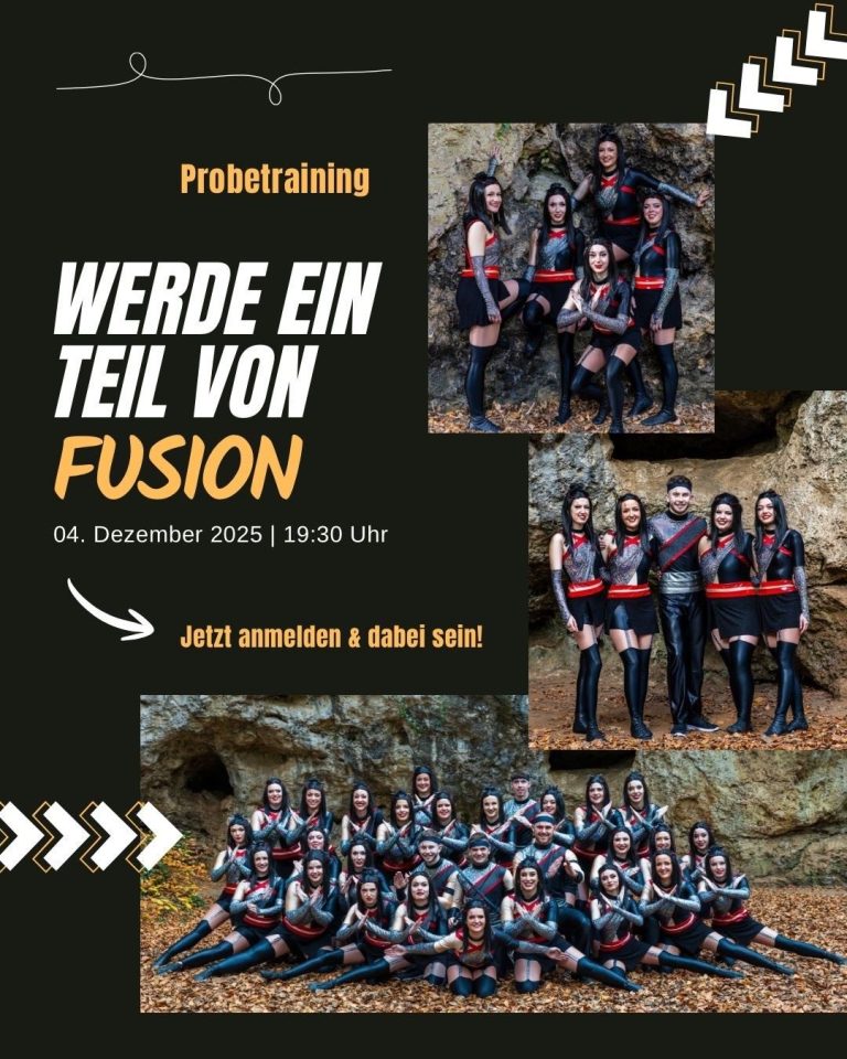 Fusion Ein Plakat für ein Probetraining von Fusion am 4. Dezember 2023 um 19:30 Uhr.